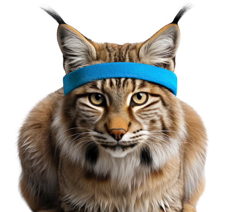 Lince con fascia sportiva azzurra sulla fronte: l'immagine dei webinar gratuiti di Design Thinking didardo