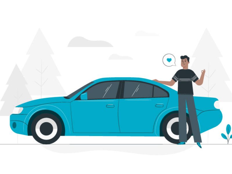 Illustrazione di un uomo accanto a un'auto azzurra con un cuore: perché le aziende devono curare l'esperienza del cliente