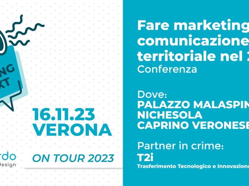 Locandina didardo: conferenza sul marketing territoriale, 16 novembre 2023 a Palazzo Malaspina, Caprino Veronese
